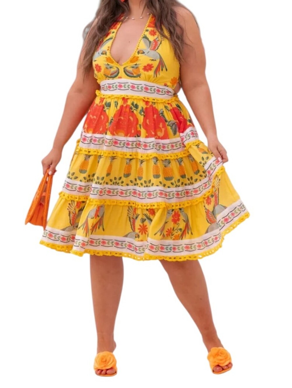 NWT JessaKae Tropica Dress Halter Dress Women's XXL Yellow Vibrant Vacation - Picture 2 of 15